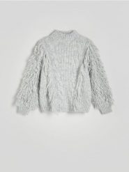 Sweter z domieszką wełny - jasnoszary. Szare swetry nierozpinane damskie Reserved, l, bez wzorów, z dzianiny, bez kołnierzyka, bez ramiączek. W wyprzedaży za 79.99 zł.