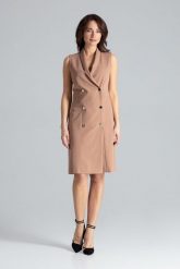 Elegancka żakietowa sukienka z kopertowym dekoltem bezowa. Brązowe sukienki damskie Sukienki.shop, do pracy, l, bez wzorów, biznesowe, bez kołnierzyka, bez ramiączek, midi, kopertowe. Za 239.00 zł.