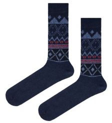 Ciepłe Wełniane Skarpetki Zimowe - Granatowe, Wzór Geometryczny. Niebieskie skarpety męskie His Story, bez wzorów, z elastanu. Za 39.99 zł.