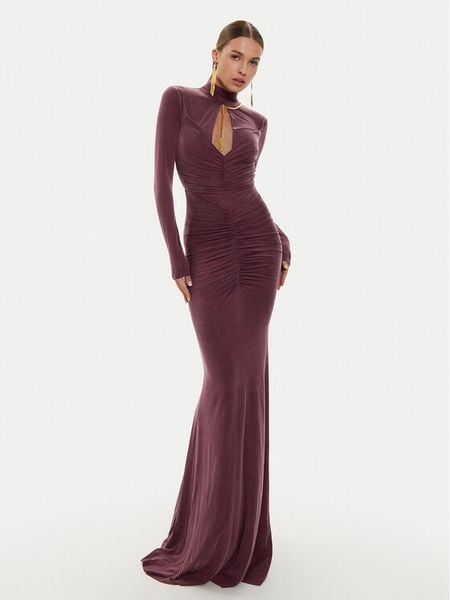 Elisabetta Franchi Sukienka wieczorowa AB-616-46E2-V800 Bordowy Slim Fit. Czerwone sukienki damskie Elisabetta Franchi, bez wzorów, wizytowe, bez kołnierzyka, bez ramiączek. Za 2,739.00 zł.