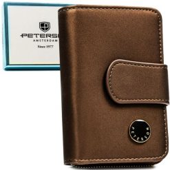 Portfel damski ze skóry naturalnej i ekologicznej w brązowym kolorze, wyposażony w system RFID - Peterson. Brązowe portfele damskie Peterson, ze skóry. Za 119.99 zł.