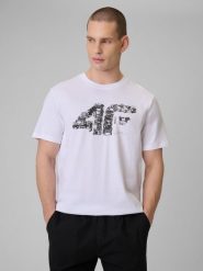 4F T-shirt regular z nadrukiem męski - biały XXL. Białe t-shirty męskie 4F, m, bez wzorów, z dzianiny, bez kołnierzyka, bez ramiączek. Za 59.99 zł.