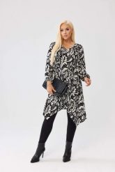 Wiskozowa tunika Molly w czarno-biały wzór OVERSIZE PLUS SIZE XXL JESIEŃ. Białe tuniki damskie Moda Size Plus Iwanek, l, bez wzorów, z jeansu, biznesowe, plus size, bez ramiączek. Za 199.90 zł.