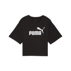 Damska luźna koszulka z logo NO.1 ESS Cropped PUMA. Czarne bluzki damskie Puma, bez wzorów, z jeansu, sportowe, bez kołnierzyka, bez ramiączek. Za 99.00 zł.