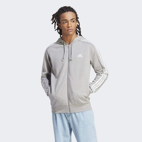 Essentials French Terry 3-Stripes Full-Zip Hoodie. Białe bluzy męskie Adidas, uniwersalny, bez wzorów, z kapturem, na fitness i siłownię. Za 276.60 zł.