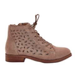 Niskie Botki Z Ażurowym Wzorem S.Barski HY51-185 Beżowe beżowy. Brązowe botki damskie w ażurowe wzory, eleganckie, przed kostkę, bez obcasa, bez zapięcia. Za 240.83 zł.