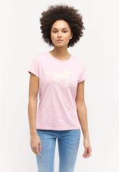 DAMSKA KOSZULKA MUSTANG LOGO T-shirty Loa Cameo Pink 1015161 8064. Różowe bluzki damskie Mustang, s, bez wzorów, z bawełny, klasyczne, bez kołnierzyka, bez ramiączek. Za 69.99 zł.