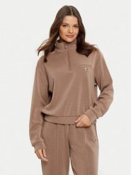 Guess Bluza V5RQ10 KCAY2 Brązowy Regular Fit. Brązowe bluzy damskie Guess, s, z aplikacjami, z syntetyku, bez ramiączek, bez kaptura. Za 229.99 zł.