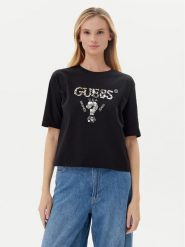 Guess T-Shirt V4YI06 I3Z14 Czarny Relaxed Fit. Czarne t-shirty damskie Guess, m, z aplikacjami, z bawełny, bez kołnierzyka, bez ramiączek. Za 199.99 zł.