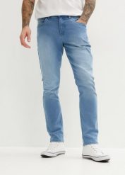 Lekkie jeansy slim fit, straight. Niebieskie jeansy męskie bonprix, z jeansu. Za 122.99 zł.