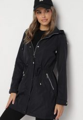 Granatowa Kurtka Parka z Odpinanym Kapturem i Troczkami w Talii Fesslora. Niebieskie kurtki damskie Born2be, l, bez wzorów, z jeansu. Za 159.99 zł.