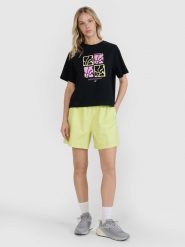 4F Spodenki casual damskie - żólte L. Żółte szorty damskie 4F, bez wzorów, z bawełny, casualowe. W wyprzedaży za 59.99 zł.