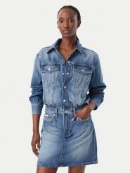 Calvin Klein Jeans Sukienka jeansowa LV047H779G Niebieski Regular Fit. Niebieskie sukienki damskie Calvin Klein Jeans, bez wzorów, z bawełny, bez kołnierzyka, bez ramiączek, koszulowe. Za 489.99 zł.