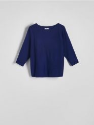Gładki sweter z wiskozą - niebieski. Niebieskie swetry nierozpinane damskie Reserved, l, bez wzorów, z dzianiny, bez kołnierzyka, bez ramiączek. W wyprzedaży za 39.99 zł.