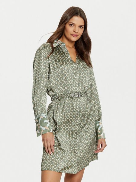 Guess Sukienka koszulowa W5RK40 WF1T2 Zielony Regular Fit. Zielone sukienki damskie Guess, s, z aplikacjami, z syntetyku, bez kołnierzyka, bez ramiączek, koszulowe. Za 379.99 zł.