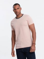 Męski t-shirt z surowym wykończeniem – różowy V5 - Rozmiar: XL. Czerwone t-shirty męskie Ombre Clothing, l, z aplikacjami, z bawełny, bez kołnierzyka, bez ramiączek. W wyprzedaży za 19.99 zł.
