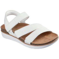 Sandały damskie Skechers Lifted Comfort. Białe sandały damskie Skechers, bez wzorów, z materiału, bez obcasa, bez zapięcia. Za 390.00 zł.