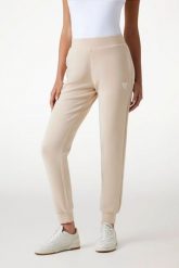 GUESS Spodnie damskie dresowe w kolorze taupe Olympe, Rozmiar S. Brązowe spodnie dresowe damskie Guess, z aplikacjami, z dresówki. W wyprzedaży za 246.99 zł.