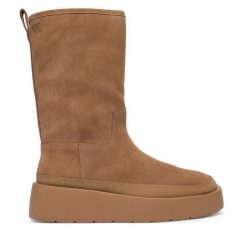 Śniegowce Calvin Klein. Brązowe śniegowce damskie Calvin Klein, bez zapięcia. Za 749.99 zł.
