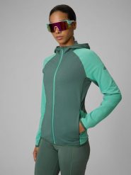 4F Bluza trekkingowa slim z kapturem damska - turkusowa S. Niebieskie bluzy damskie 4F, s, bez wzorów, bez ramiączek, z kapturem. Za 249.99 zł.