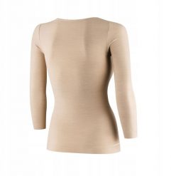 LS1628W Koszulka damska z rękawem 3/4 COMFORT MERINO beżowy XL. Brązowe bluzki damskie Brubeck, xl, bez wzorów, bez kołnierzyka, bez ramiączek. Za 247.33 zł.