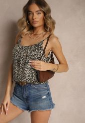 Beżowy Trapezowy Top na Ramiączkach z Bawełny Lunalena. Brązowe topy damskie Renee, l, bez wzorów, z bawełny, bez kołnierzyka, bez ramiączek. Za 29.99 zł.