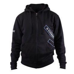 Bluza męska Fitness i rekreacyjna, kolor czarno-niebieski. Czarne bluzy męskie R-EVENGE, m, bez wzorów, z bawełny, z kapturem, na fitness i siłownię. Za 250.48 zł.