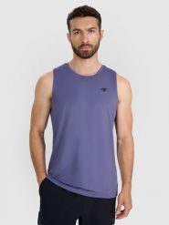 4F Tank top treningowy szybkoschnący męski - niebieski S. Niebieskie koszulki sportowe męskie 4F, m, bez wzorów, z elastanu, bez ramiączek, na fitness i siłownię. Za 69.99 zł.