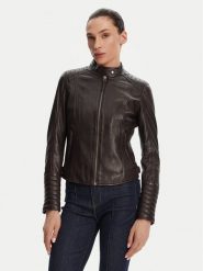 Serge Pariente Kurtka skórzana Louise Brązowy Slim Fit. Brązowe kurtki damskie Serge Pariente, xxl, bez wzorów, ze skóry, bez kaptura. Za 589.99 zł.