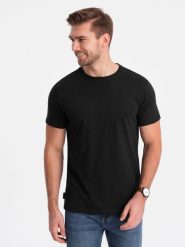 Klasyczny T-shirt męski bawełniany BASIC - czarny V1 OM-TSBS-0146 - S. Czarne t-shirty męskie Ombre Clothing, m, bez wzorów, z bawełny, bez kołnierzyka, bez ramiączek. W wyprzedaży za 24.99 zł.