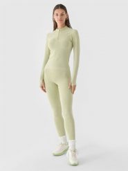 4F Legginsy bezszwowe w prążki damskie - oliwkowe/khaki M/L. Brązowe legginsy damskie 4F, bez wzorów, z dzianiny. W wyprzedaży za 59.99 zł.