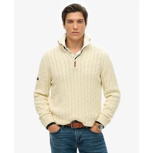 Sweter 1/2 zip Superdry Classic Cable. Białe swetry męskie Superdry, uniwersalny, bez wzorów, z materiału, eleganckie, bez kołnierzyka, bez ramiączek. Za 408.75 zł.