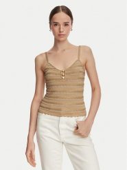 Guess Top W6YR32 Z1027 Złoty Regular Fit. Żółte topy damskie Guess, l, z aplikacjami, z wiskozy, bez kołnierzyka, bez ramiączek. Za 344.99 zł.