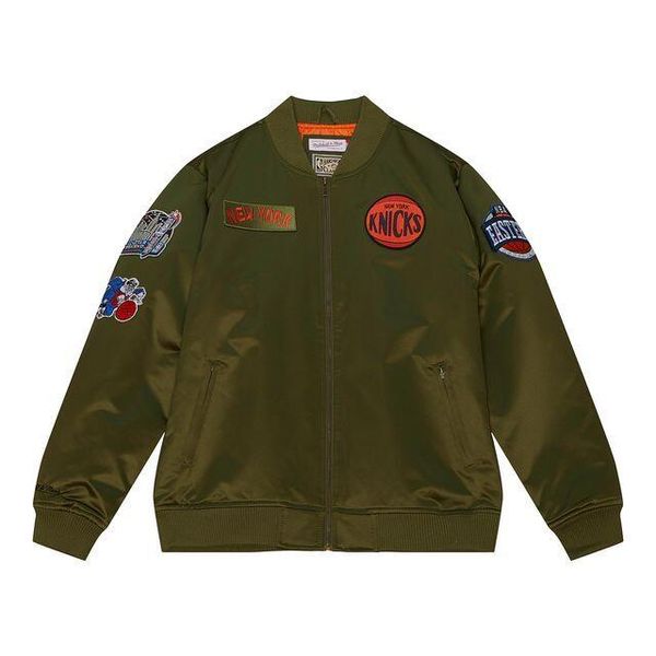 Satynowa kurtka New York Knicks Flight NBA. Zielone kurtki męskie Mitchell & Ness, uniwersalny, bez wzorów, z satyny, eleganckie, bez kaptura. Za 606.00 zł.