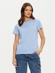 Guess Jeans T-Shirt W4YI10 J1314 Niebieski Regular Fit. Niebieskie t-shirty damskie Guess Jeans, xs, z aplikacjami, z bawełny, bez kołnierzyka, bez ramiączek. Za 79.99 zł.