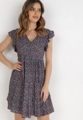 Granatowa Sukienka Diomanassa. Niebieskie sukienki damskie Born2be, do pracy, na lato, m, bez wzorów, z jeansu, biznesowe, bez kołnierzyka, bez ramiączek. Za 69.99 zł.