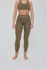 Legginsy Infinite z wysokim stanem - khaki. Zielone legginsy damskie OOSC, bez wzorów, z materiału. Za 245.99 zł.