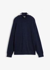 Cienki sweter z kontrastowymi detalami, z mieszanki wiskozy. Niebieskie swetry nierozpinane damskie bonprix, bez wzorów, z wiskozy, bez kołnierzyka, bez ramiączek. Za 109.99 zł.