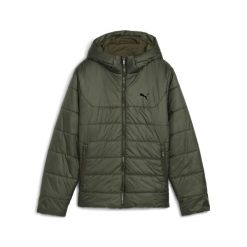 Młodzieżowa kurtka ocieplana Essentials z kapturem PUMA Dark Olive Green. Zielona kurtki sportowe damskie Puma, m, bez wzorów, bez ramiączek, z kapturem, do biegania. Za 299.00 zł.
