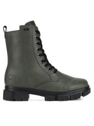 Rieker Trzewiki Y7102-52 Zielony. Zielone botki damskie Rieker, bez wzorów, z materiału, bez obcasa, na płaskiej podeszwie, bez zapięcia. Za 299.99 zł.