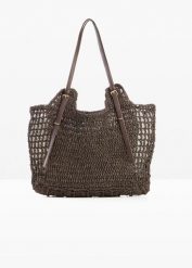 Torba shopper z ozdobnymi sprzączkami. Brązowe shopperki damskie bonprix, bez wzorów, bez dodatków. Za 127.99 zł.