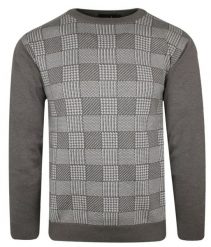 Sweter Brązowy w Szachownicę, Okrągły Dekolt (U-neck) -KINGS- Męski. Brązowe swetry męskie Kings, l, bez wzorów, z bawełny, klasyczne, bez kołnierzyka, bez ramiączek. Za 187.00 zł.