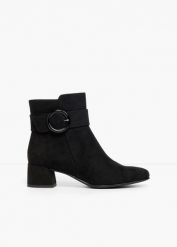 Botki Marco Tozzi z klamrą. Czarne botki damskie bonprix, bez wzorów, bez obcasa, bez zapięcia. Za 249.99 zł.