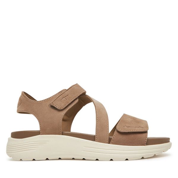 Sandały Tamaris. Brązowe sandały damskie Tamaris, bez wzorów, bez obcasa, na koturnie, bez zapięcia. Za 149.99 zł.