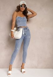 Jasnoniebieskie Jeansy Skinny z Bawełny High Waist Zunemia. Niebieskie jeansy damskie Renee, bez wzorów, z bawełny, z podwyższonym stanem. Za 89.99 zł.