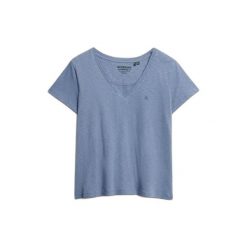 Bluzka T-shirt z haftem dla kobiet Superdry Studios. Niebieskie bluzki damskie Superdry, bez wzorów, bez kołnierzyka, bez ramiączek. W wyprzedaży za 124.60 zł.