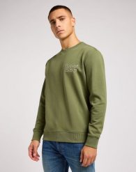 LEE WOBBLY SWS MĘSKA BLUZA BEZ KAPTURA LOGO OLIVE 112351278 L81M045022. Zielone bluzy męskie Lee, l, bez wzorów, bez ramiączek, bez kaptura. Za 129.99 zł.