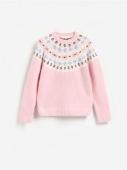 Wełniany sweter - pastelowy róż. Czerwone swetry nierozpinane damskie Reserved, l, bez wzorów, z wełny, bez kołnierzyka, bez ramiączek. Za 259.99 zł.