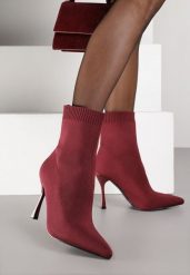 Bordowe Botki na Szpilce Vices z Elastyczną Cholewką Nallafia. Czerwone botki damskie Renee, bez wzorów, glamour, bez obcasa, na obcasie, bez zapięcia. Za 84.99 zł.