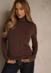 Brązowy Golf Sweter o Dopasowanym Kroju z Kaszmirem Zairith. Brązowe swetry nierozpinane damskie Renee, z aplikacjami, z jeansu, biznesowe, bez kołnierzyka, bez ramiączek. Za 89.99 zł.